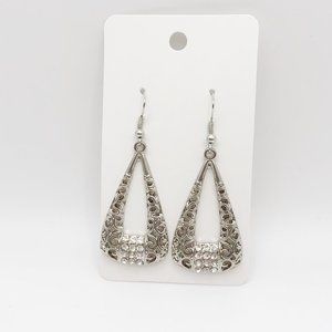 Silver Plated Pave Crystal Triangle Dangle Drop Earrings